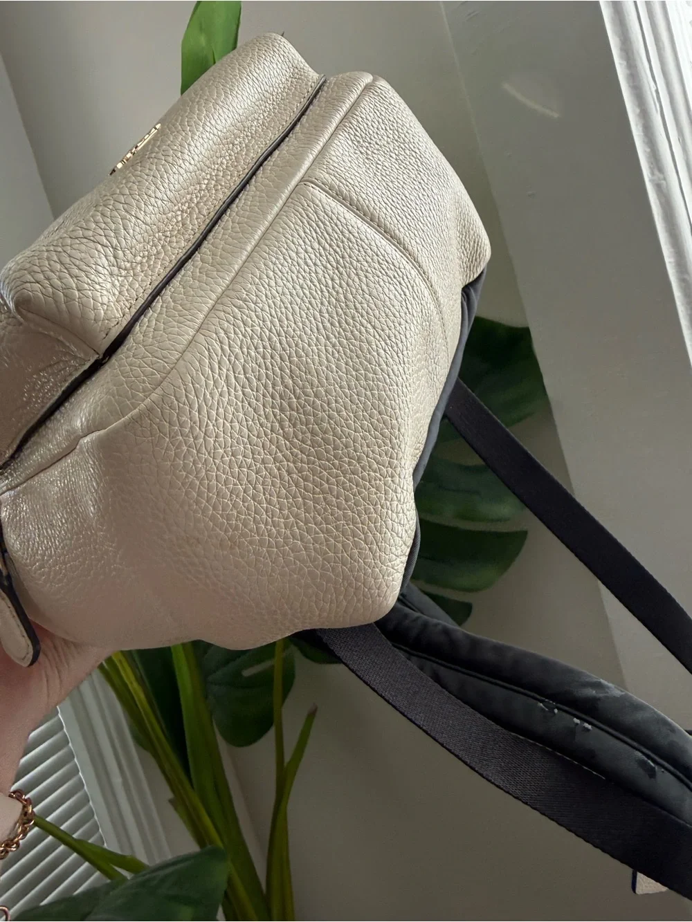 Coach Ivory Pebbled Backpack with Zipper Accent and Zip Closure